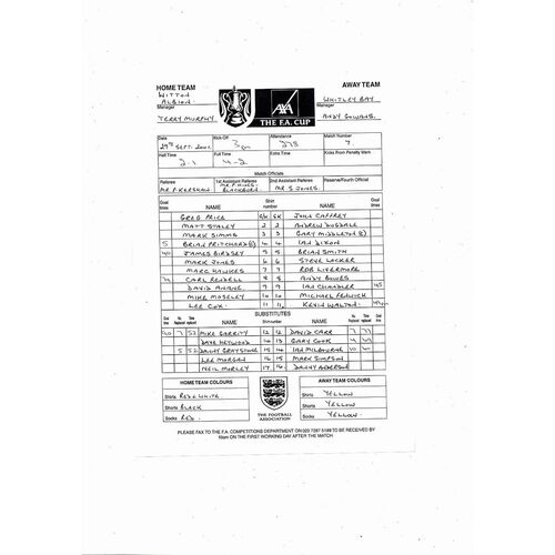 Witton Albion v Whitley Bay FA Cup Football Programme 2001/02 + Team Sheet