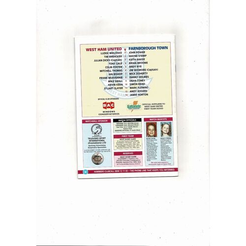 West Ham United v Farnborough Town FA Cup Football Programme 1991/92