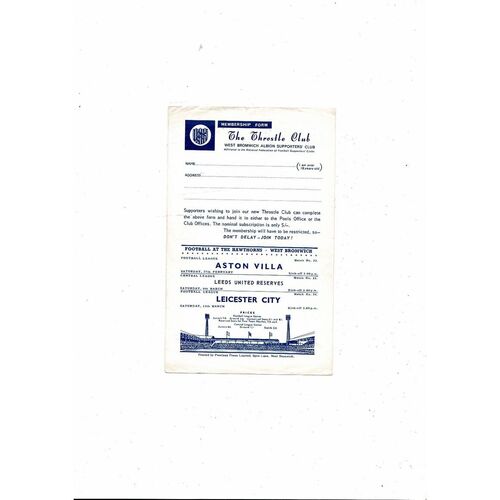 West Bromwich Albion v Manchester City Central League Football Programme 1964/65