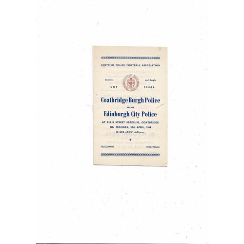 1963/64 Coatbridge Burgh Police v Edinburgh Police Burgh Cup Final Programme