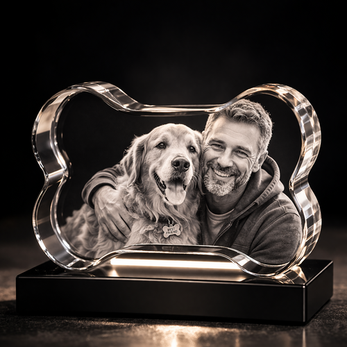 Large Dog Bone 3D Photo Crystal Gift 150×85×50mm