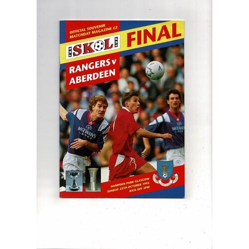 1992 Rangers v Aberdeen Scottish League Cup Final Football Programme