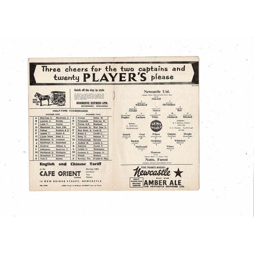 1958/59 Newcastle United v Nottingham Forest Football Programme