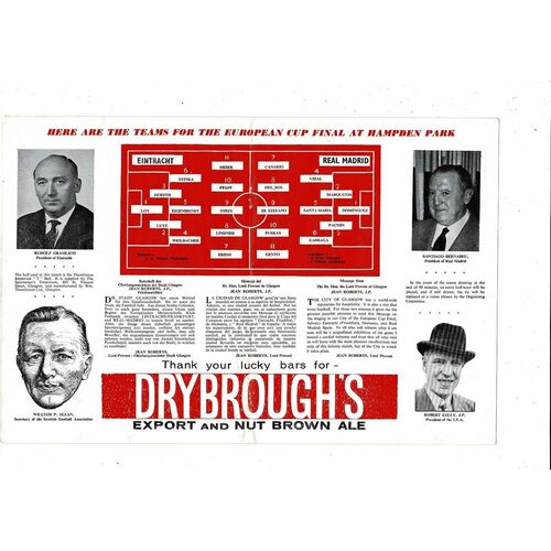 1960 Eintracht Frankfurt v Real Madrid European Cup Final Football Programme