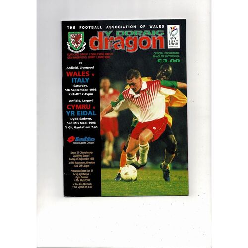 1998 Wales v Italy European Championship Football Programme @ Liverpool