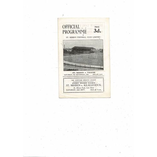 1961/62 St Mirren v Falkirk Football Programme