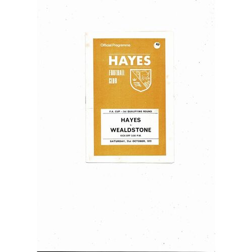 Hayes v Wealdstone FA Cup Football Programme 1972/73