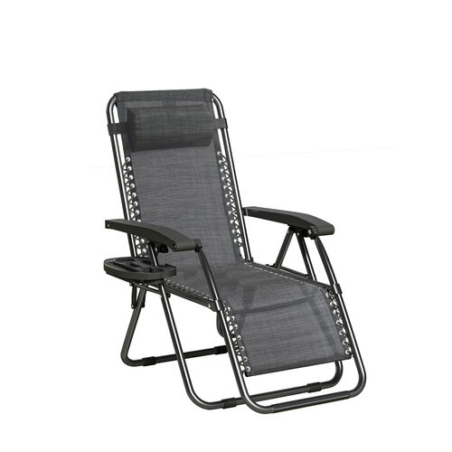 mcc direct Zero Gravity Reclining Chair Set of 1 – Folding Outdoor & Garden Chairs with Textilene Fabric, Cup Holder and Headrest Pillow – TEXTILENE