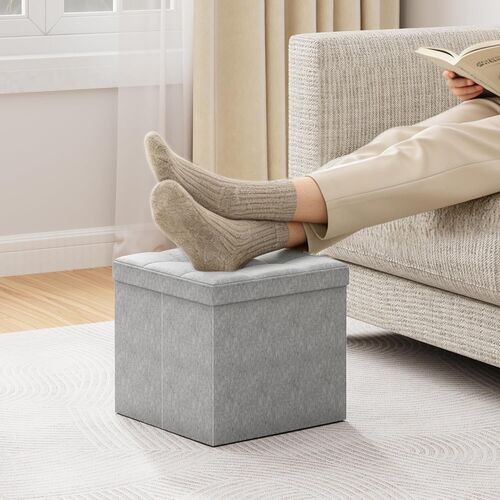 mcc direct Foldable Storage Ottoman, Small Footrest Cube, Storage Bench with Lid, 1 Storage Box for Bedroom & Living Room, 36 cm