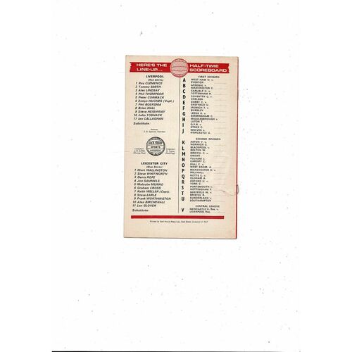 1974/75 Liverpool v Leicester City Football Programme