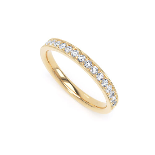 Grain set diamond channel ring with mille-grain edge