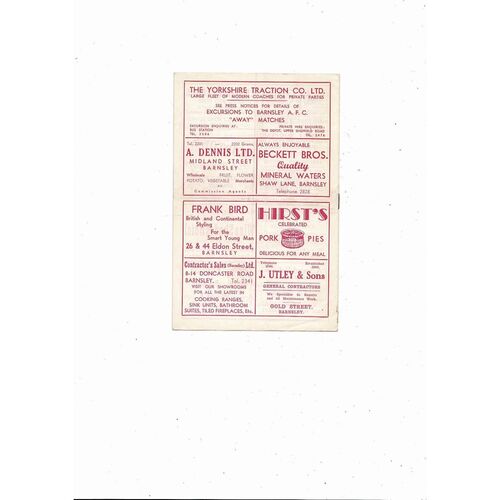 1959/60 Barnsley v Southend United Football Programme