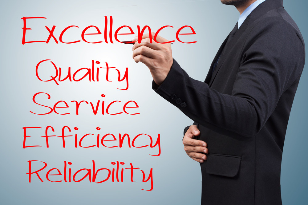 Excellence quality service efficiency and reliability message