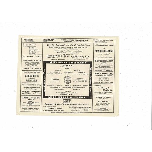 1952/53 Stoke City v Cardiff City Football Programme