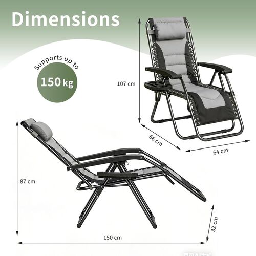 mcc direct Zero Gravity Chair Set of 2 – Padded Oxford Fabric Reclining & Folding Outdoor Garden Chairs with Cup Holder and Headrest Pillow –  OXFORD