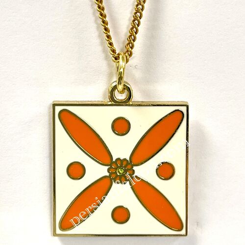 Pendant. The Persian Cross. Orange on White with 1 Central Green Stone.