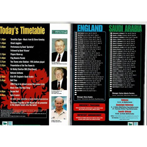 1998 England v Saudi Arabia Football Programme