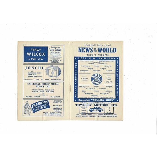 1958/59 Blackburn Rovers v Newcastle United Football Programme