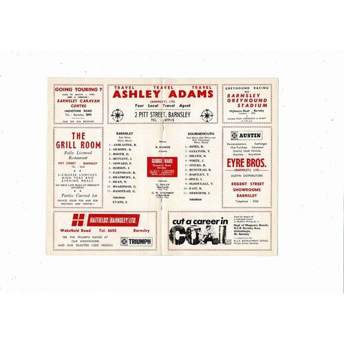 1969/70 Barnsley v Bournemouth Football Programme