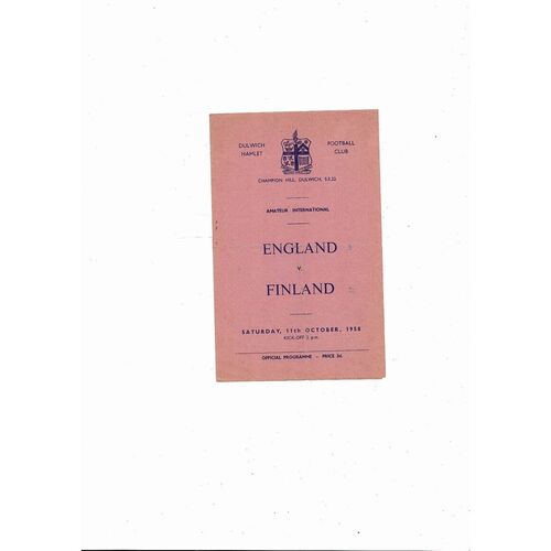 1958 England v Finland Amateur International Football Programme @ Dulwich