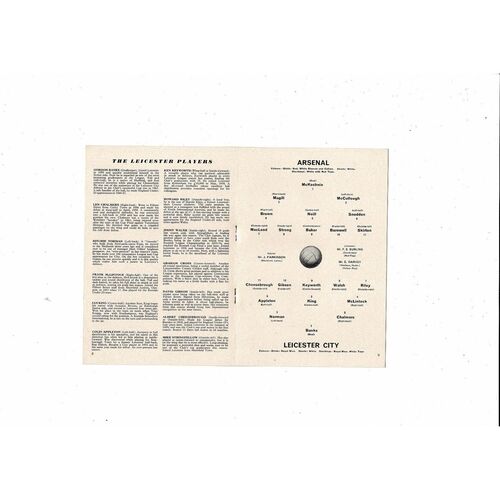1962/63 Arsenal v Leicester City Football Programme