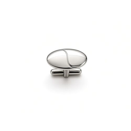 Polished Oval Chrome Silver Cufflinks with Toggle Closure – Size One – 20mm x 6mm (One Pair)