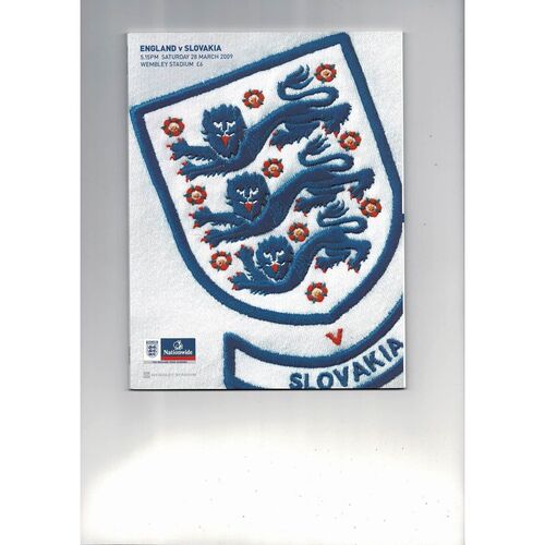 2009 England v Slovakia Football Programme