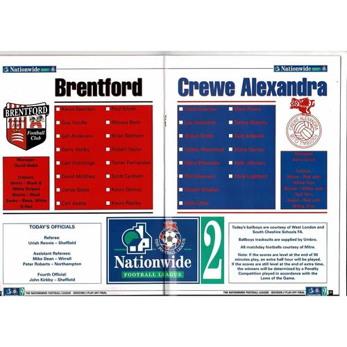 1997 Brentford v Crewe Alexandra Play Off Final Div 2 Football Programme