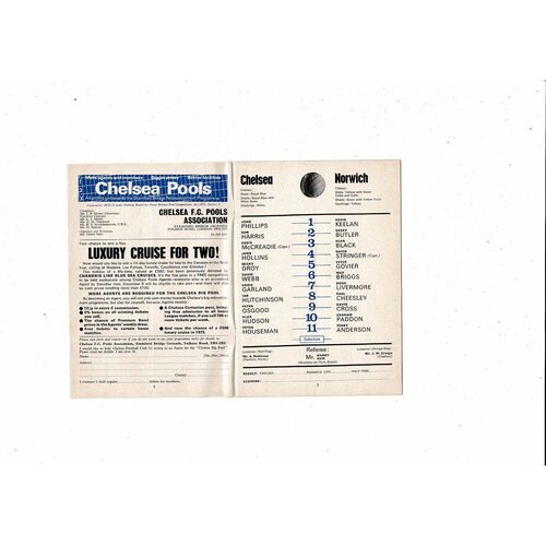 1972/73 Chelsea v Norwich City League Cup Semi Final Football Programme