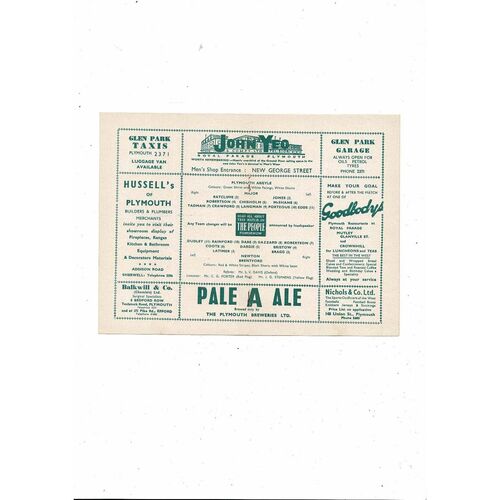 1953/54 Plymouth Argyle v Brentford Football Programme