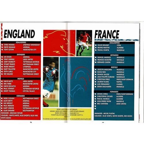 1992 England v France Football Programme