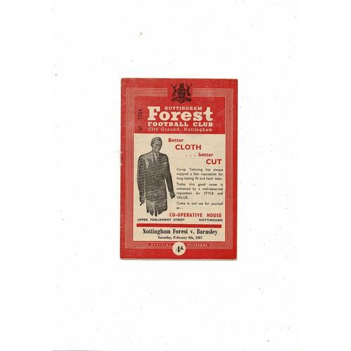 1956/57 Nottingham Forest v Barnsley Football Programme