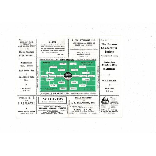 1960/61 Barrow v Doncaster Rovers Football Programme