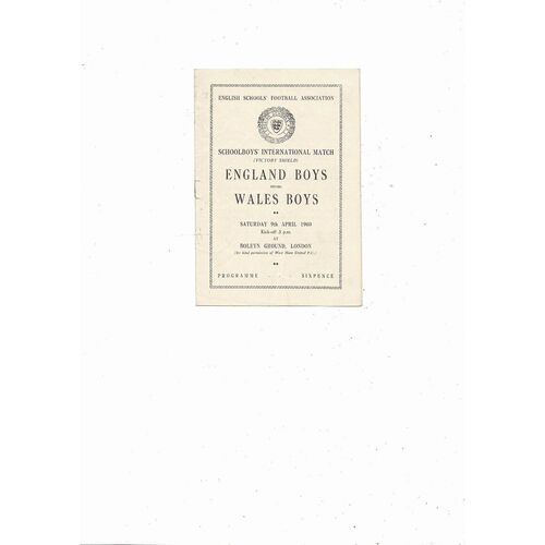 1960 England v Wales Schools International Football Programme @ West Ham United