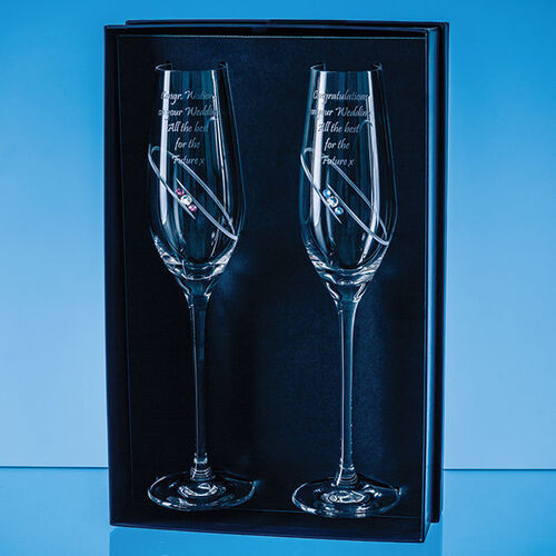 2 His & Hers Diamante Champagne Flutes with Orbital Design in a Gift Box Copy