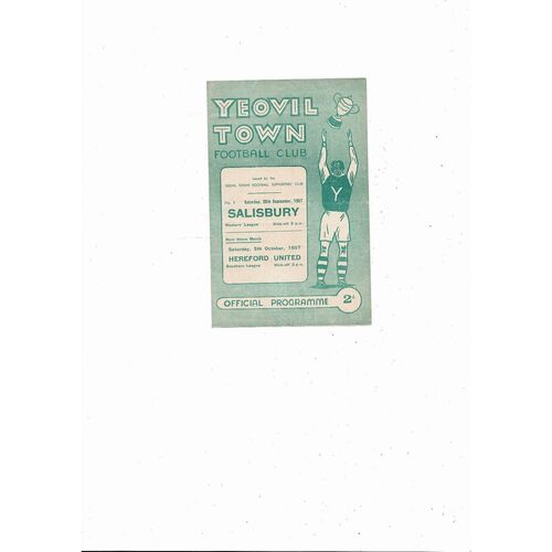 1957/58 Yeovil Town v Salisbury Western League Football Programme
