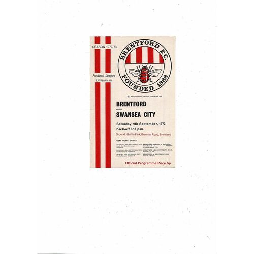1972/73 Brentford v Swansea City Football Programme