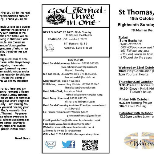 Pew Sheet | The Parish of St Thomas, Exeter