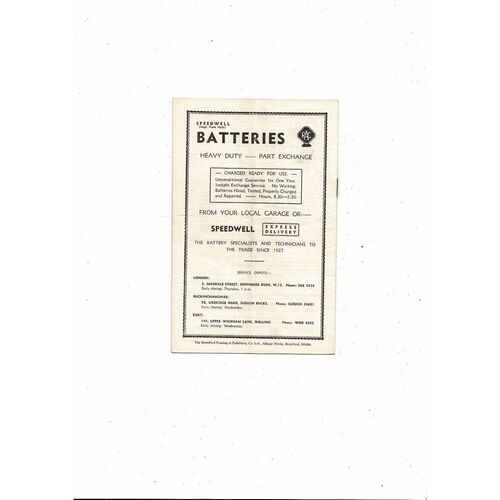 1956/57 Brentford v Watford Football Programme