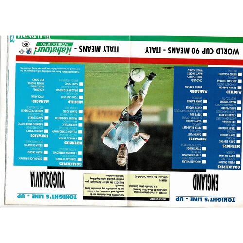 1989 England v Yugoslavia Football Programme