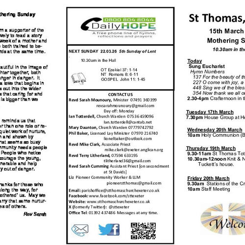 Pew Sheet | The Parish of St Thomas, Exeter