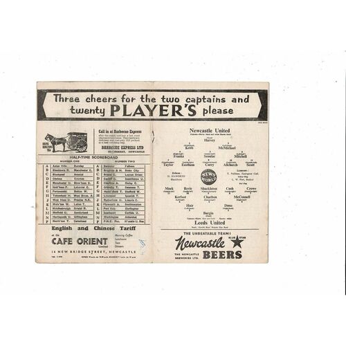 1958/59 Newcastle United v Leeds United Football Programme