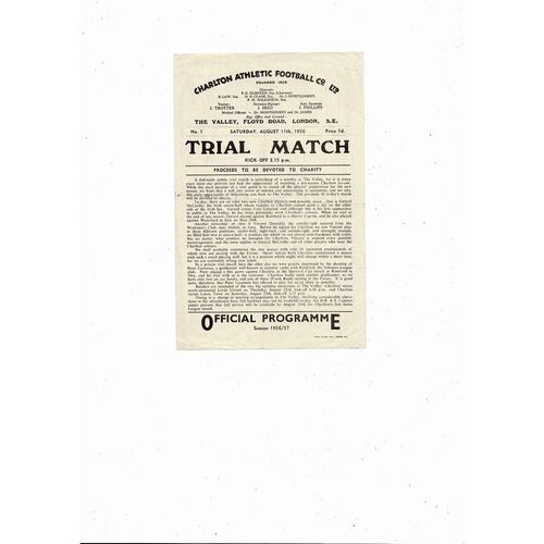 Charlton Athletic Reds v Whites Trial Match Friendly Football Programme 1956/57