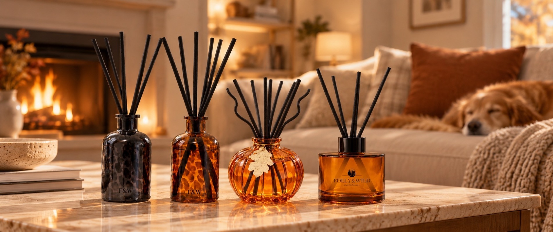 pet friendly reed diffusers, dog friendly reed diffuser, pet safe, safe for dogs, non toxic reed diffuser, autumn, cosy
