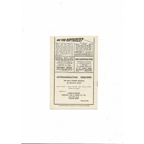 1954/55 Brentford v Leyton Orient Football Programme