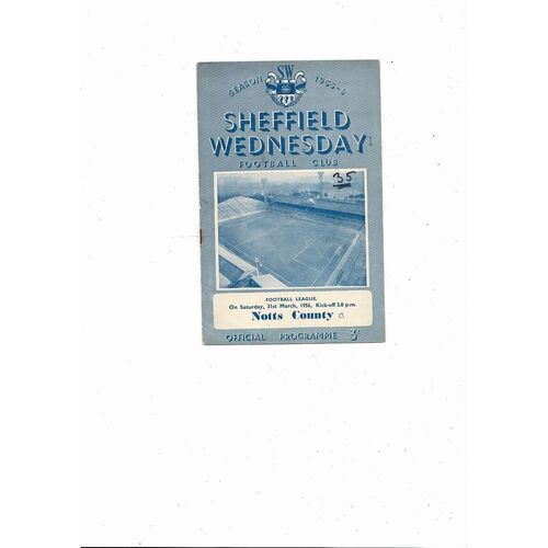 1955/56 Sheffield Wednesday v Notts County Football Programme
