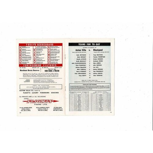 1966/67 Aston Villa v Blackpool Football Programme