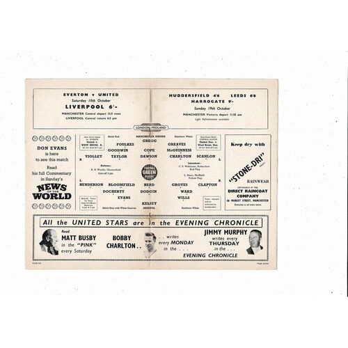 1958/59 Manchester United v Arsenal Football Programme + Press Cuttings