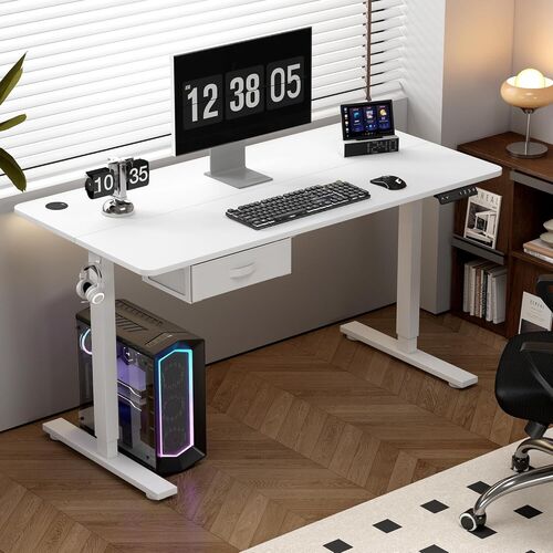 mcc direct Electric Standing Desk, Sit Stand Table, Height Adjustable Electric Standing Computer Desk with Desk Drawer for Home Office(100 X 60cm, White)-Easton