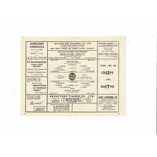 1958/59 Brentford v Notts County Football Programme